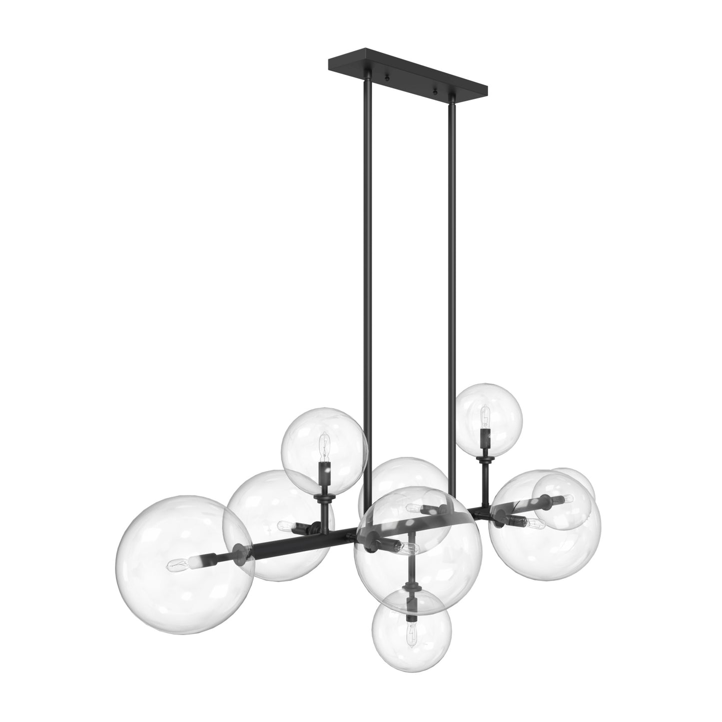 Delilah 9-Light Matte Black Clear Globe Linear Chandelier