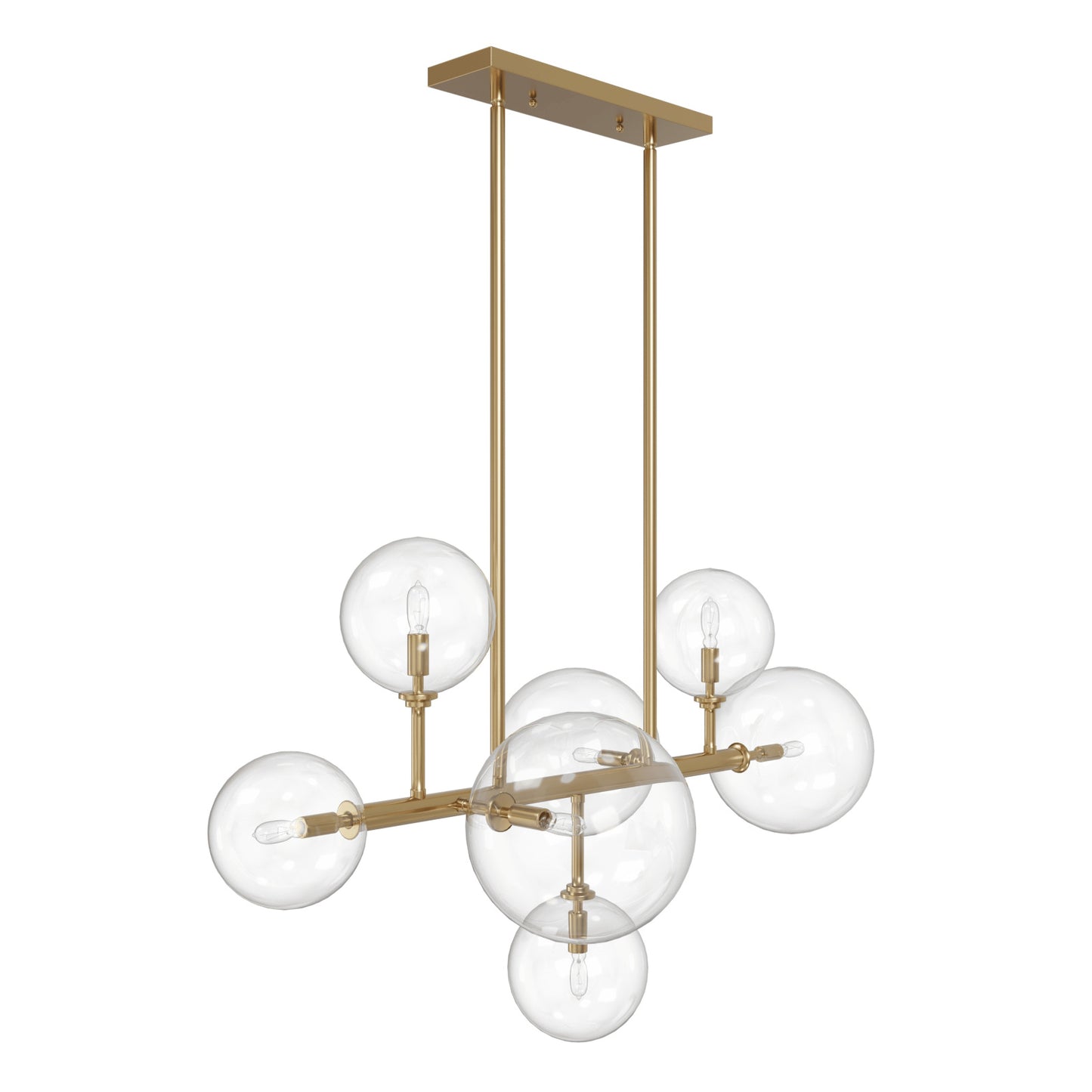 Delilah 7-Light Aged Brass Clear Globe Linear Chandelier