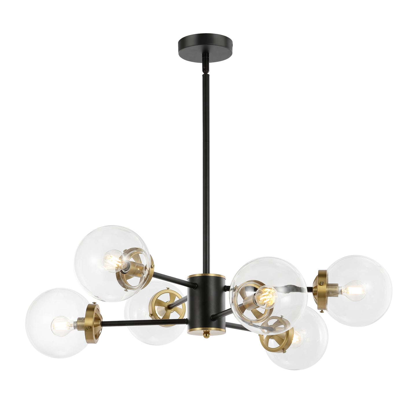 Modern Chandelier Sputnik Black Brass 6-Light Glass 30"