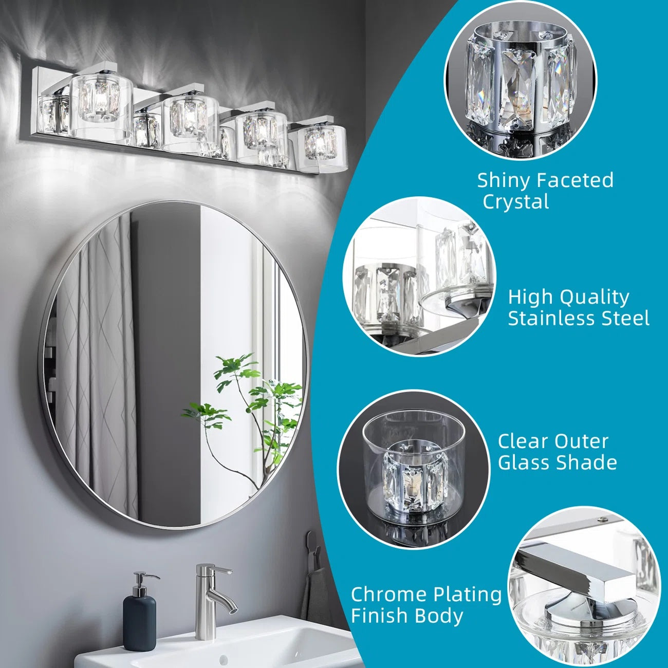 Kolt Chrome Traditional 4-Light Bathroom Vanity Light