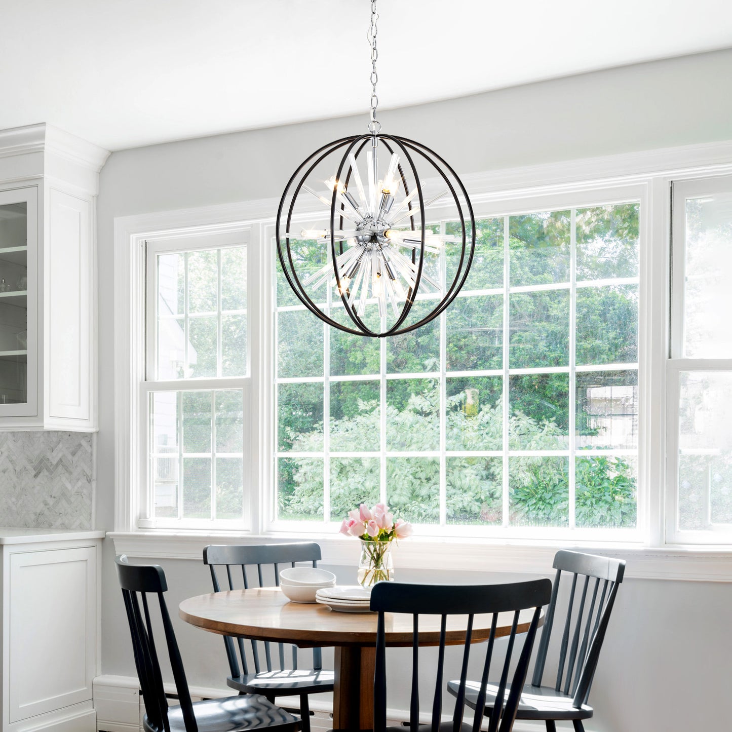 Brio 22" 10-light Modern Black and Silver Orb Chandelier