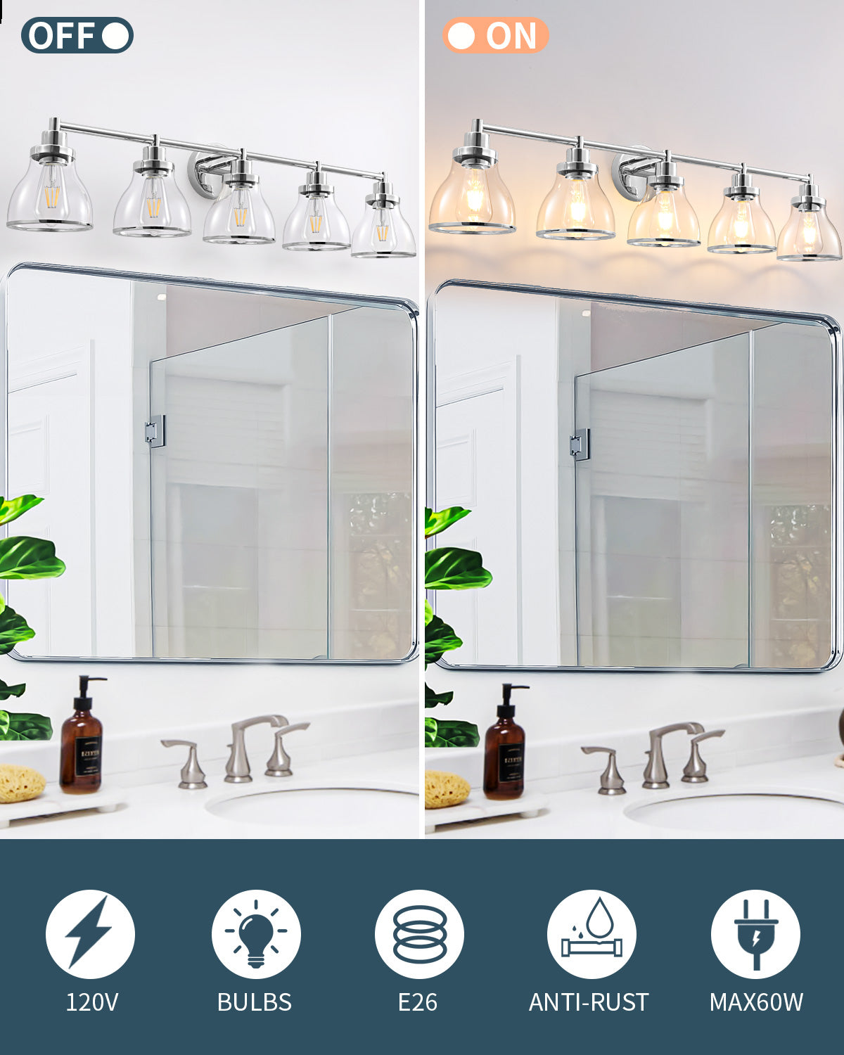 Hermosa Polished Nickel 5-Light Bathroom Vanity Light