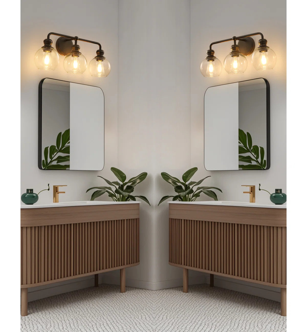 Irvine Black Modern Clear Glass 3-Light Vanity Light