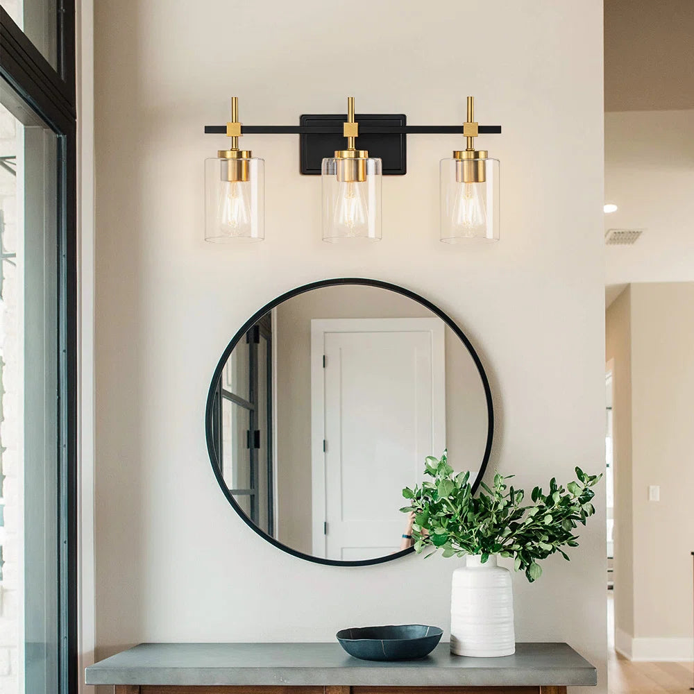 Jasper Black & Gold Clear Glass 3-Light Bathroom Vanity Light