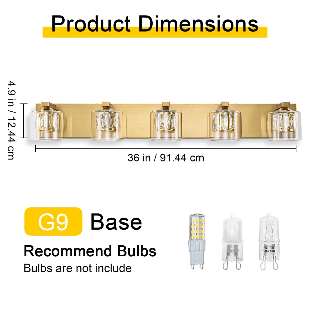 Kolt Gold Traditional 5-Light Bathroom Vanity Light