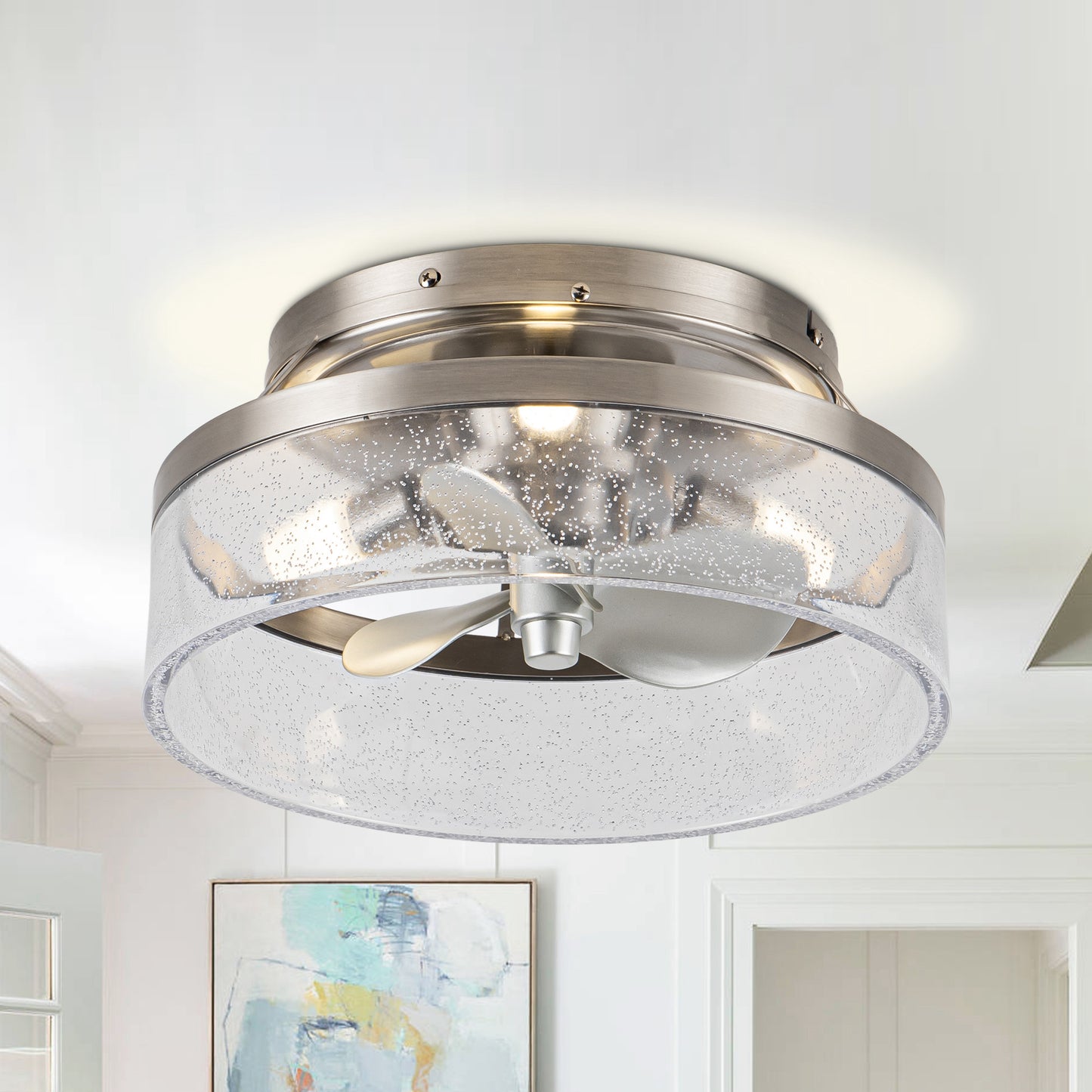 13" 3-Light Satin Nickel Flush Mount Ceiling Fan with Light