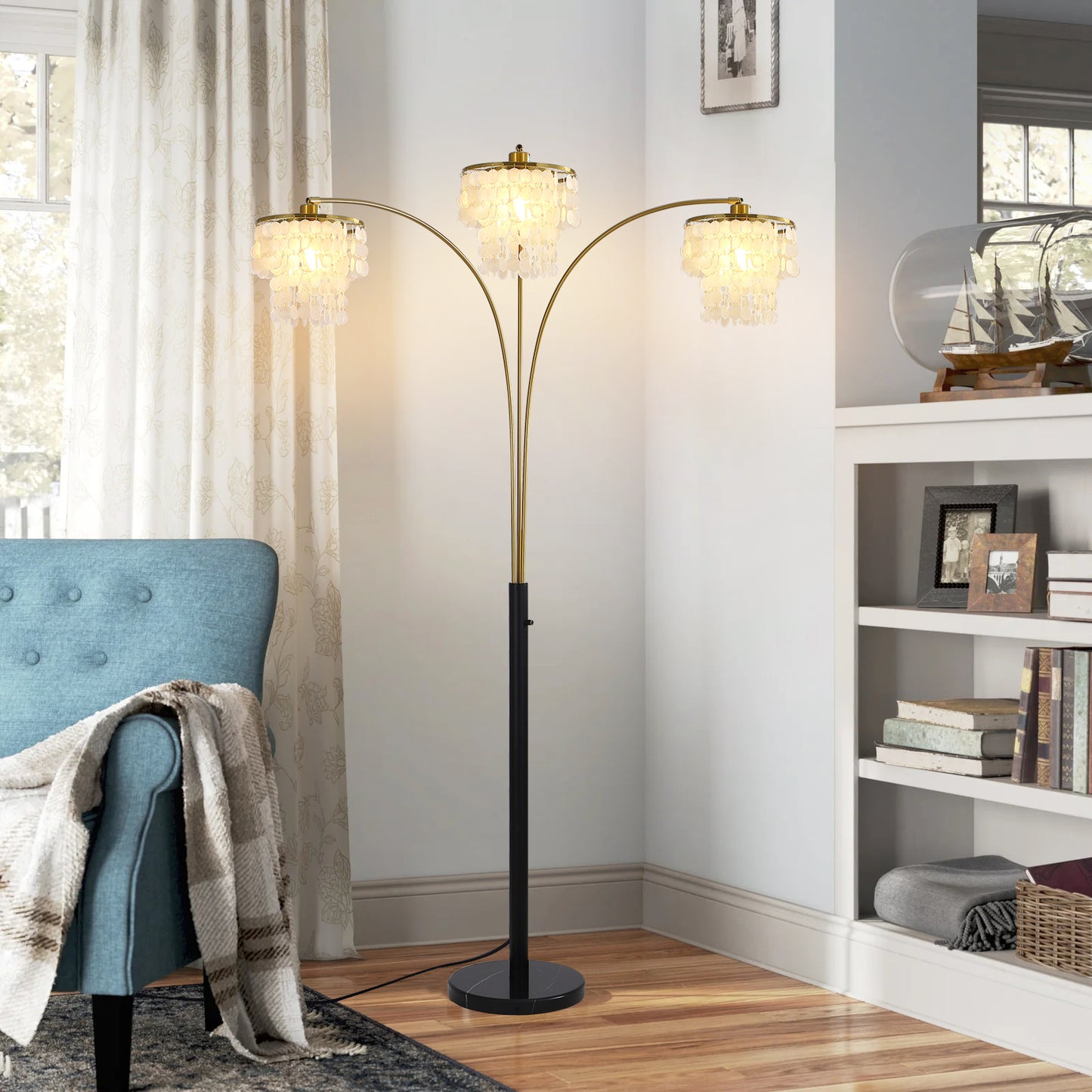 Brio 90" 3-Light Modern Gold Arc Floor Lamp