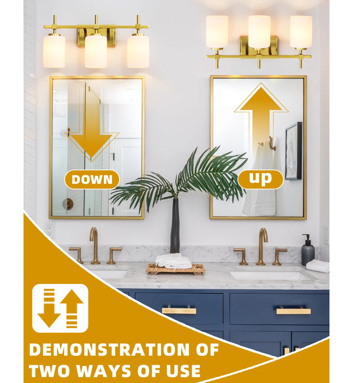 Jasper Gold Traditional Frosted Glass 3-Light Bathroom Vanity Light
