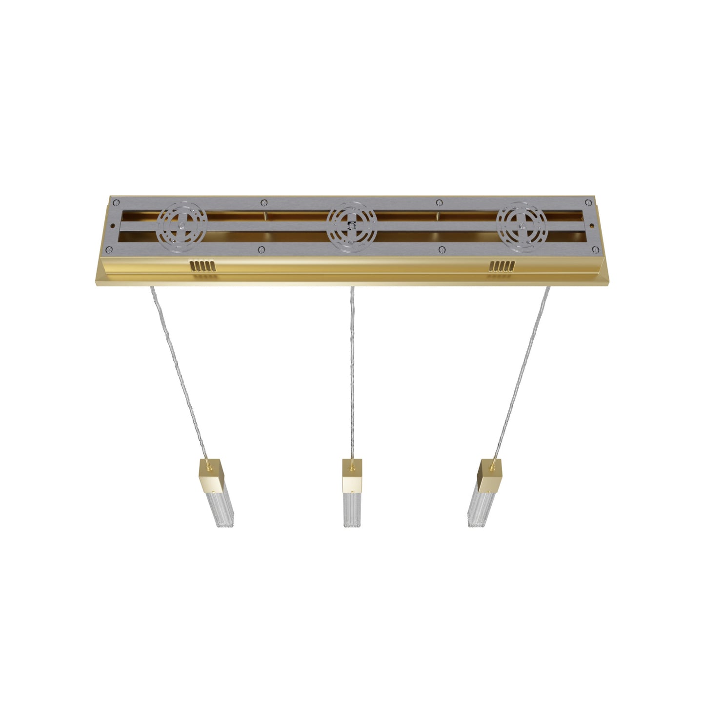 Boa 3-Light LED Brushed Brass Studded Glass Linear Chandelier