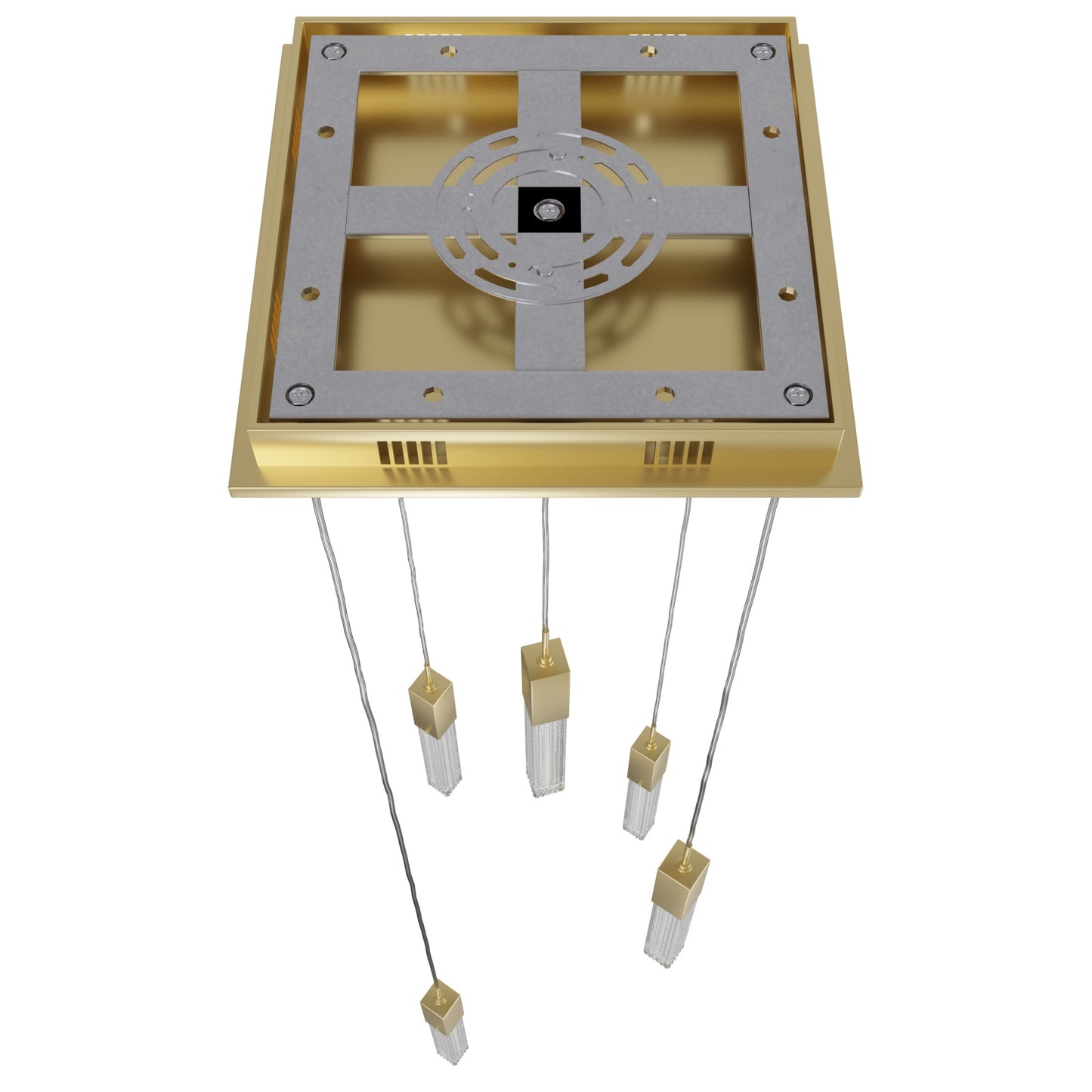 Boa 5-Light LED Brushed Brass Studded Glass Pendant Light