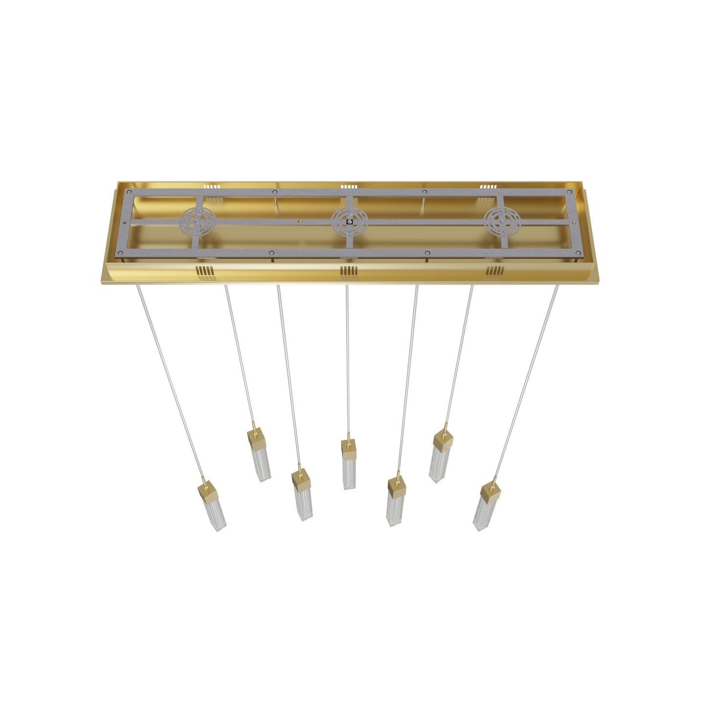 Boa 7-Light LED Brushed Brass Studded Glass Linear Chandelier
