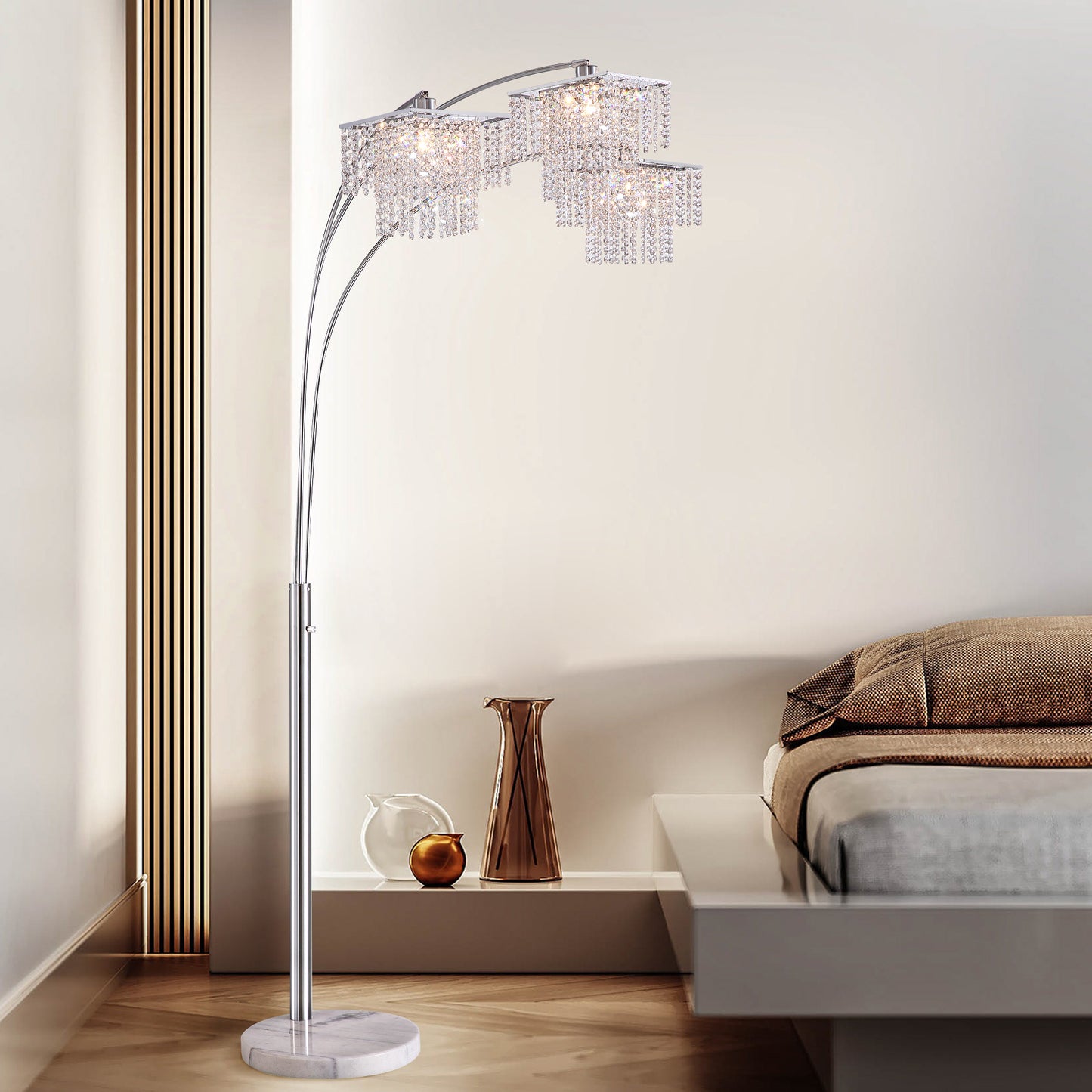 Brio 85" 3-Light Modern Crystal Arc Floor Lamp