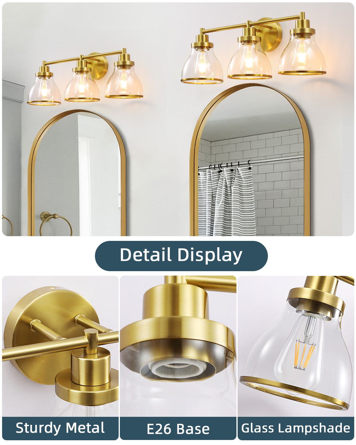 Hermosa Gold 3-Light Bathroom Vanity Light