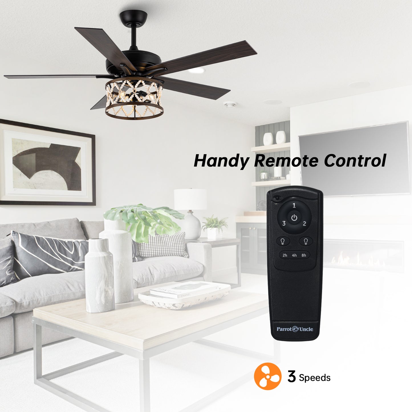 BreezeLite 52" Bohemian Black Wood Beaded Ceiling Fan