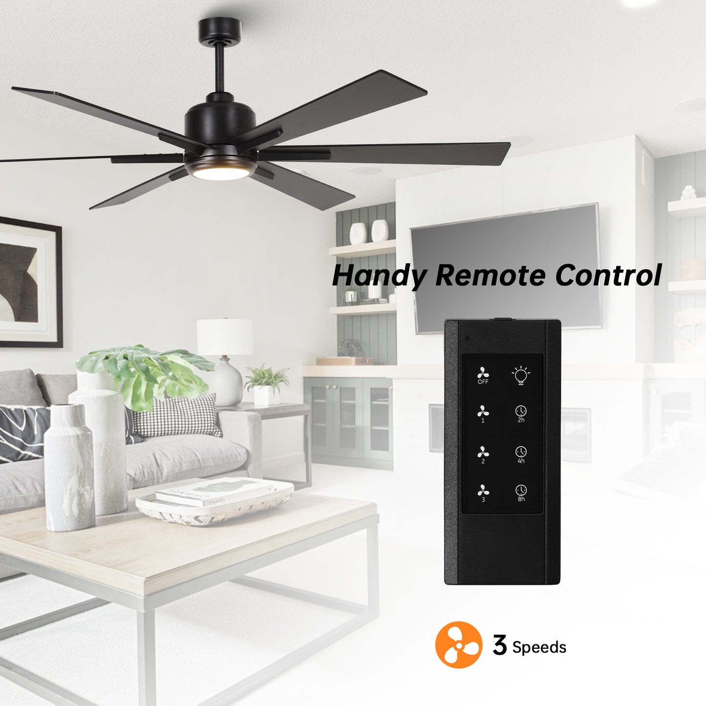 BreezeLite Modern 65" Matte Black LED Downrod Ceiling Fan