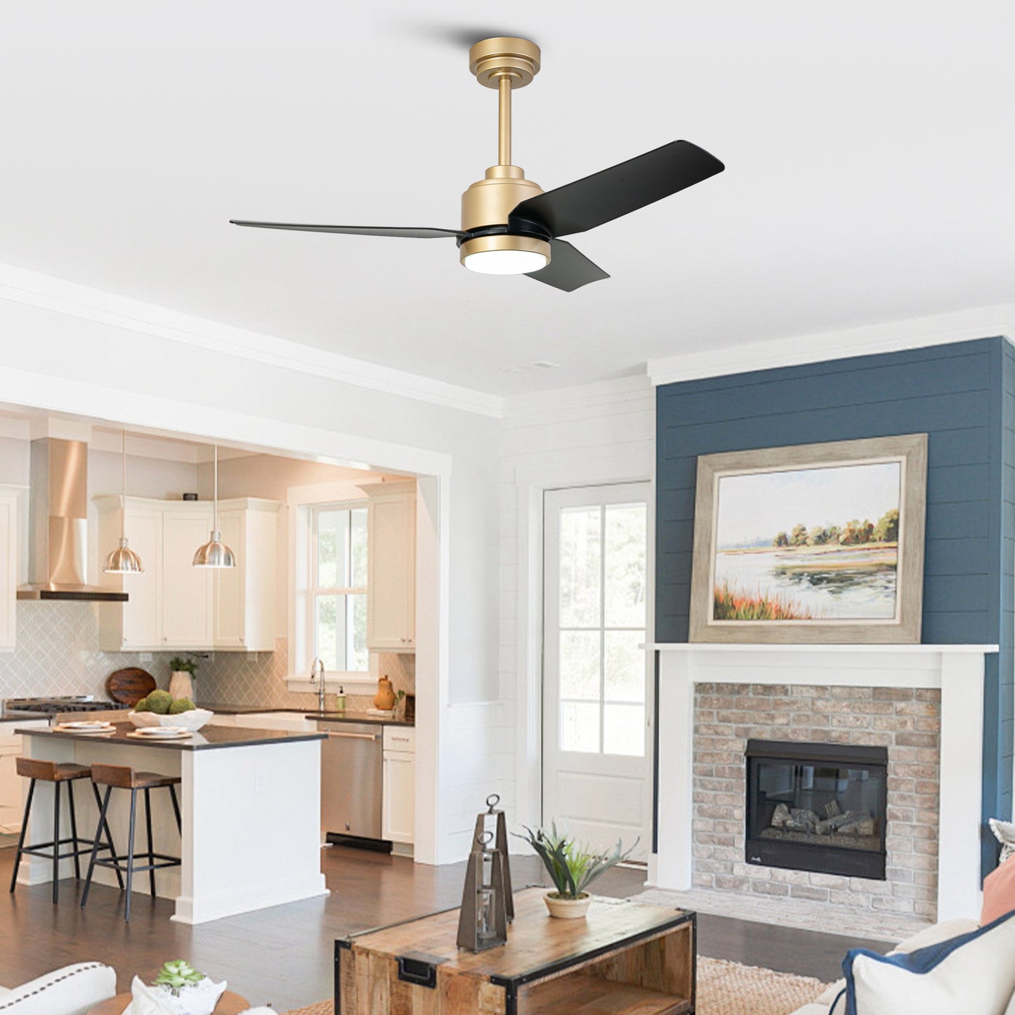 42" 3-Blade Modern Black & Gold Ceiling Fan with LED Light
