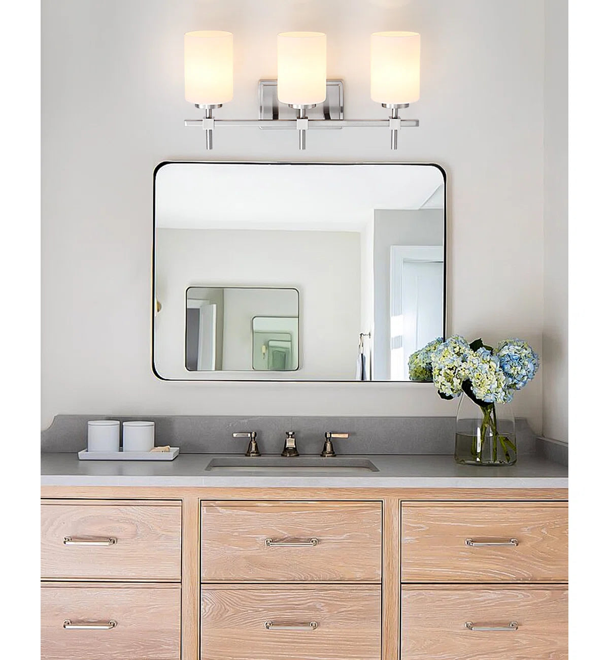 Jasper Brushed Nickel Frosted Glass 3-Light Bathroom Vanity Light