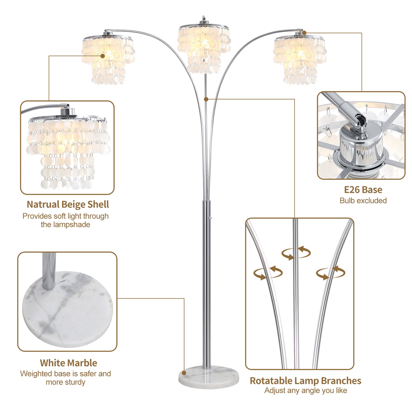 Brio 90" 3-Light Modern Arc Floor Lamp
