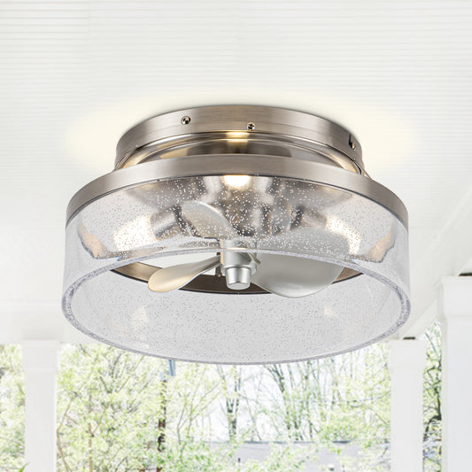 13" 3-Light Satin Nickel Flush Mount Ceiling Fan with Light