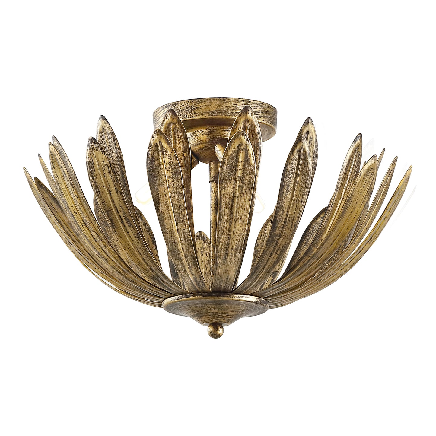 Gold Semi-Flush Mount Light 15" Hand Painted 3-Light Fixture