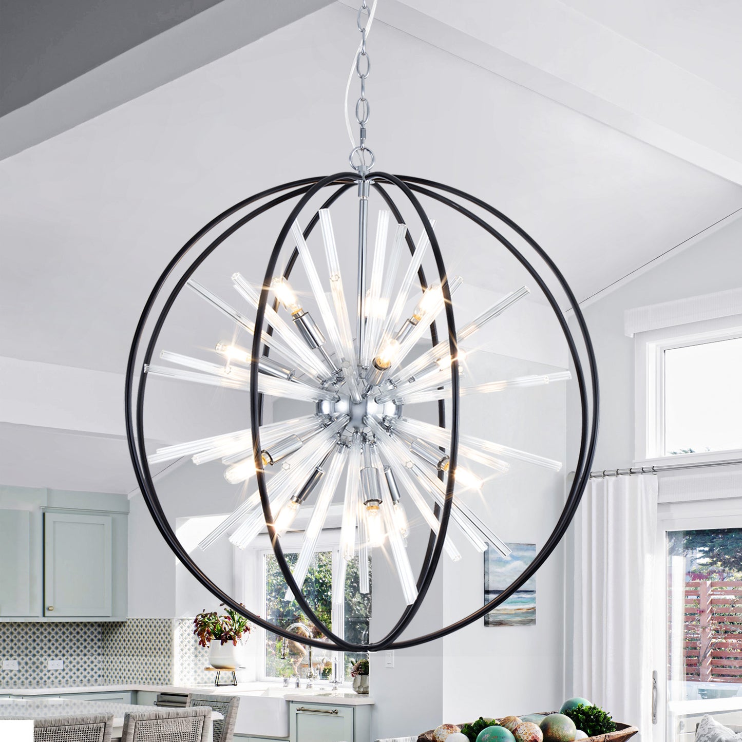 Brio 27" 10-light Modern Black and Silver Orb Chandelier
