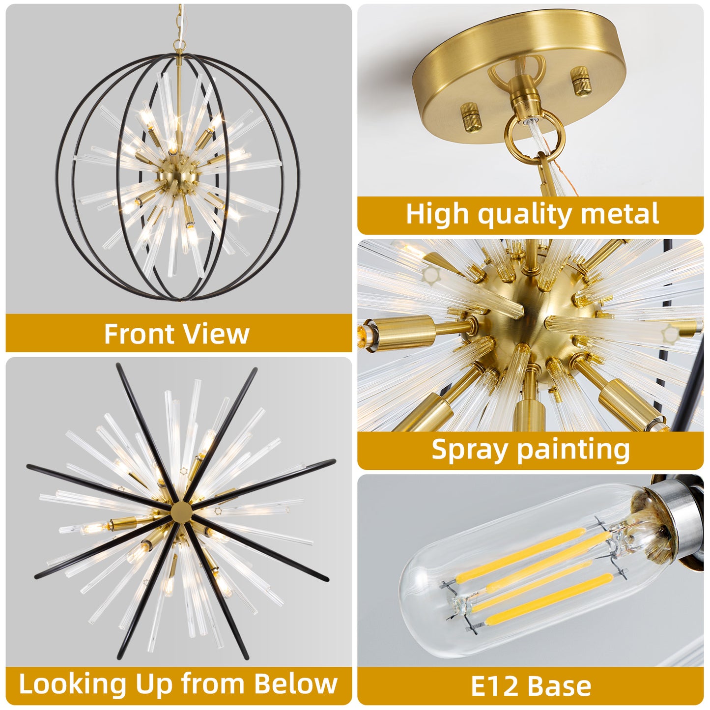 Brio 27" 10-light Modern Black and Gold Orb Chandelier