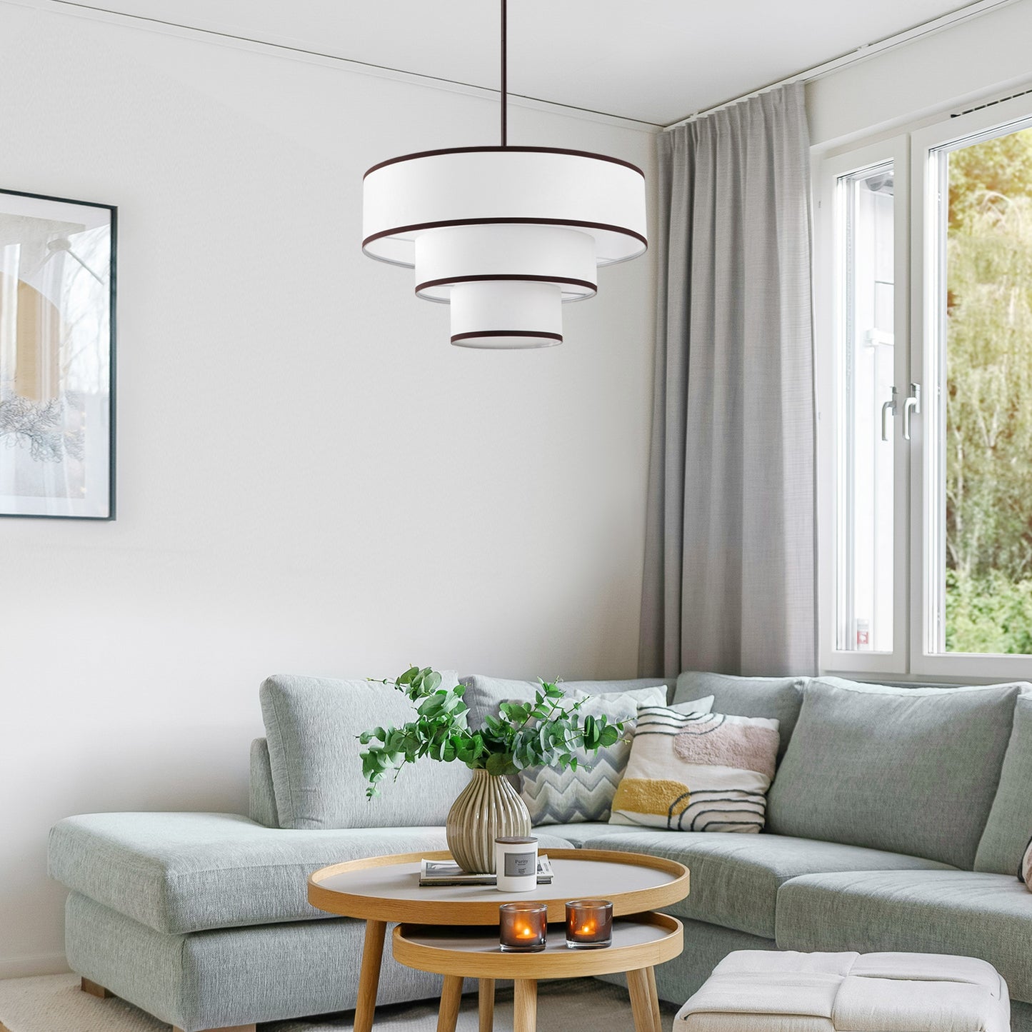 Modern Chandelier 24" 5-Light Bronze Tiered Drum Linen Shade