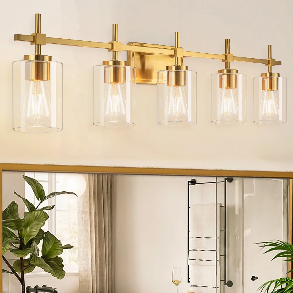 Jasper Gold Clear Glass 5-Light Bathroom Vanity Light