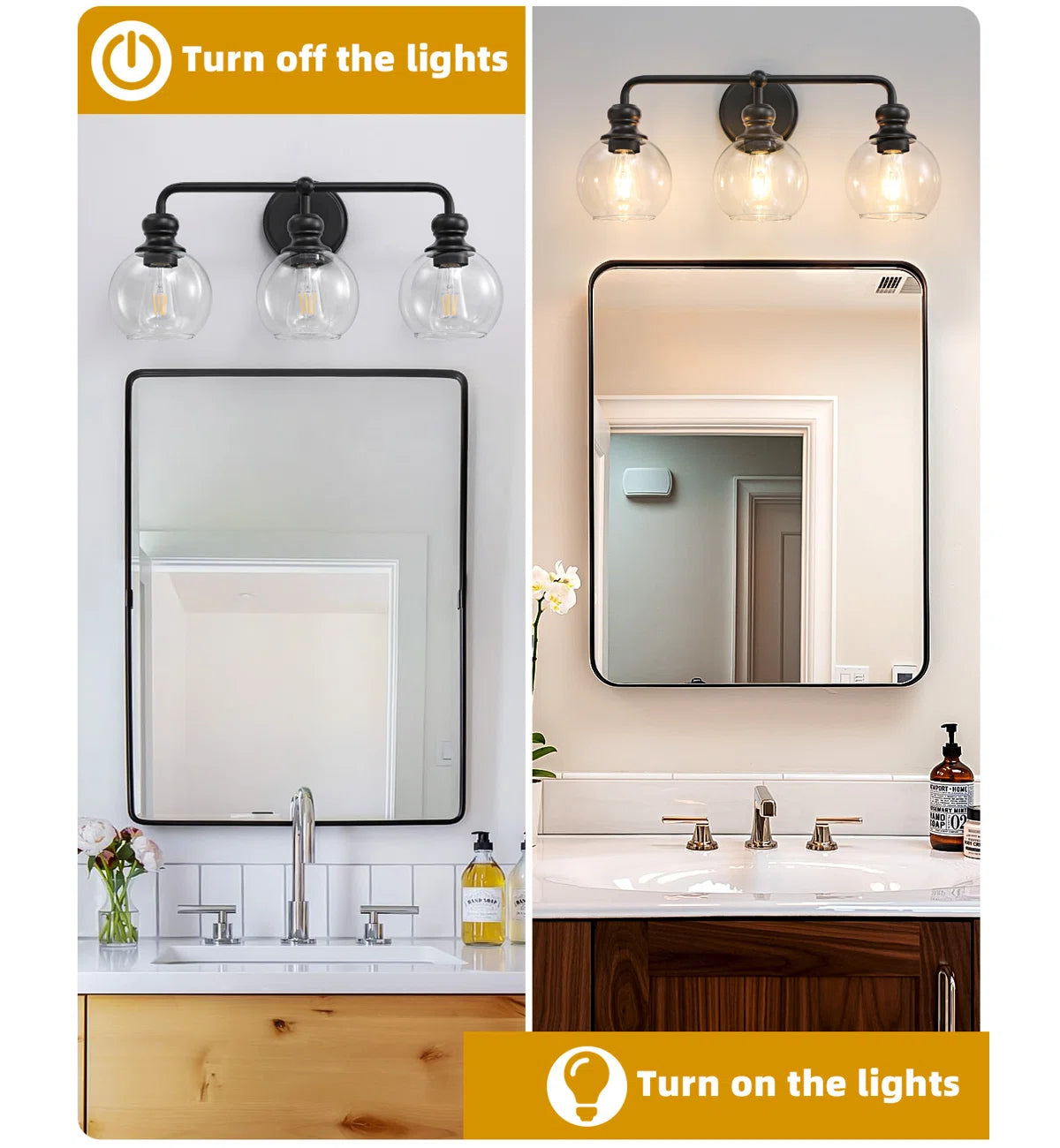 Irvine Black Modern Clear Glass 3-Light Vanity Light