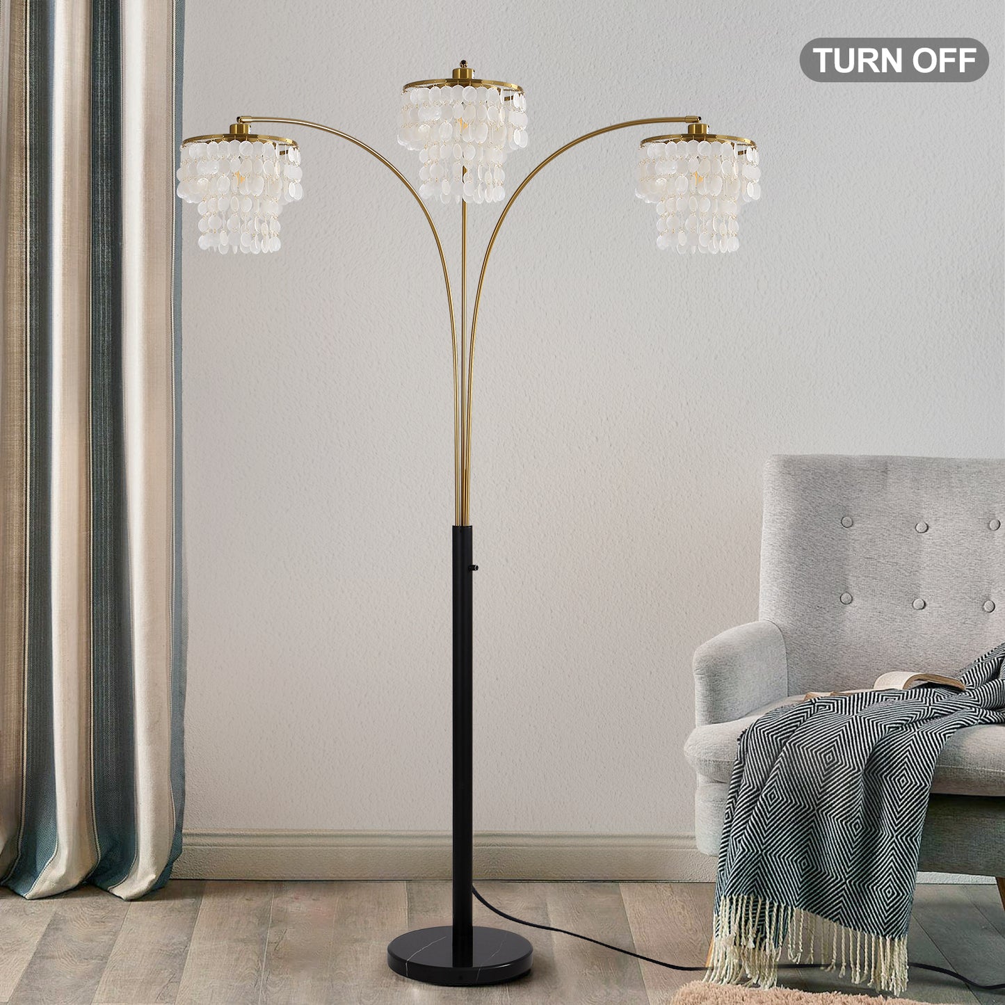 Brio 90" 3-Light Modern Gold Arc Floor Lamp