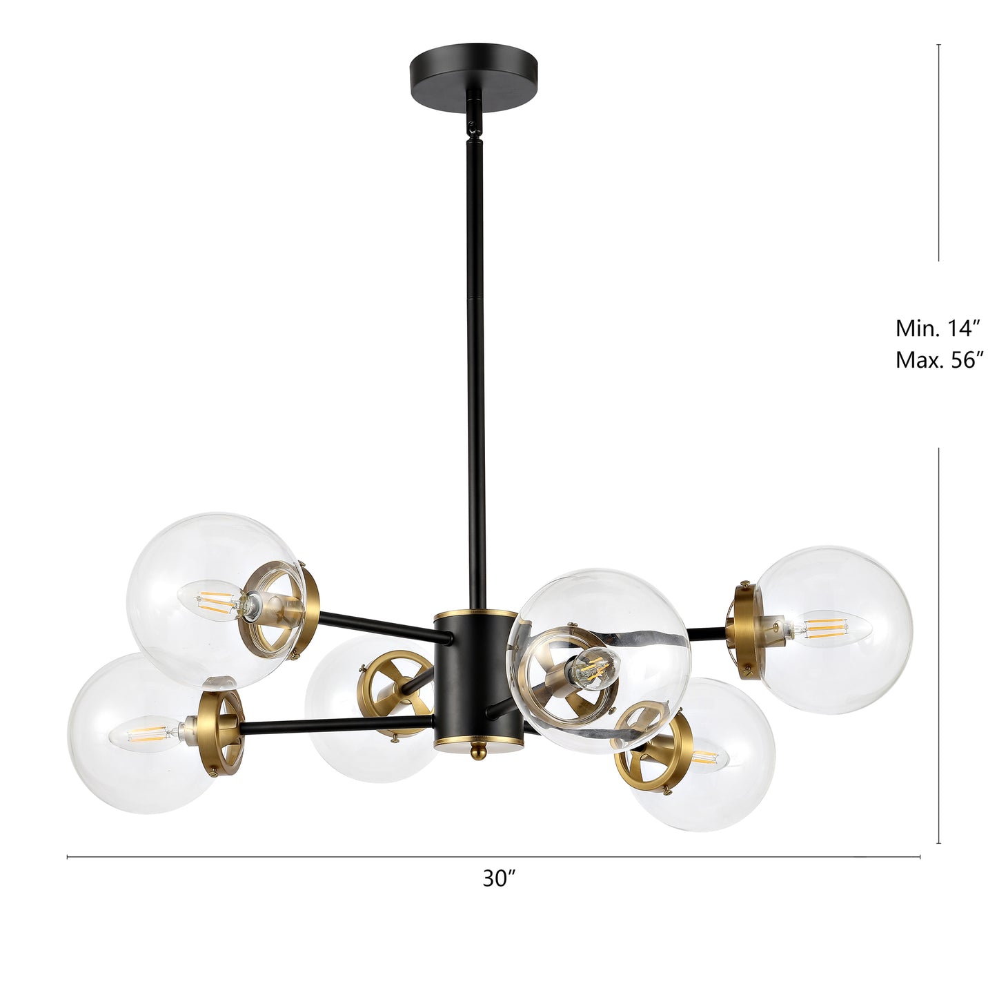 Modern Chandelier Sputnik Black Brass 6-Light Glass 30"