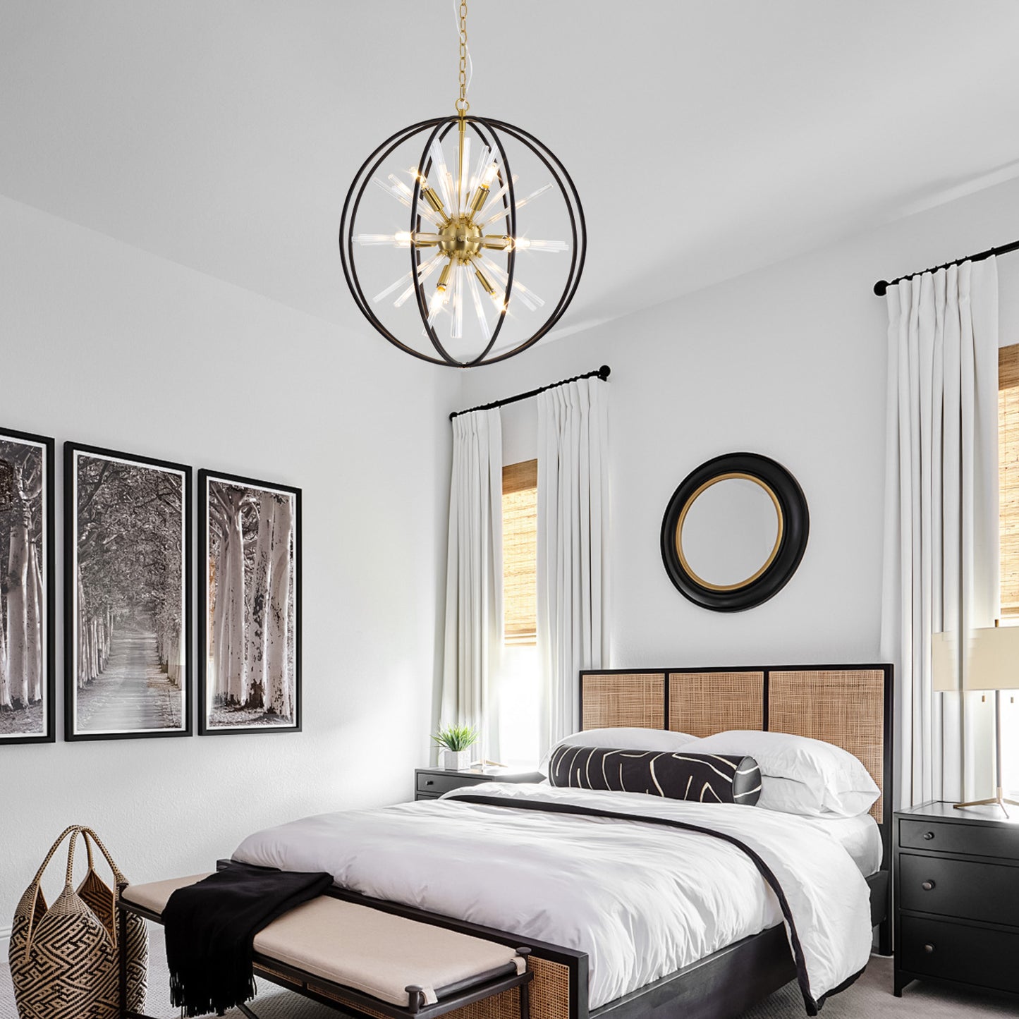 Brio 22" 10-light Modern Black and Gold Orb Chandelier