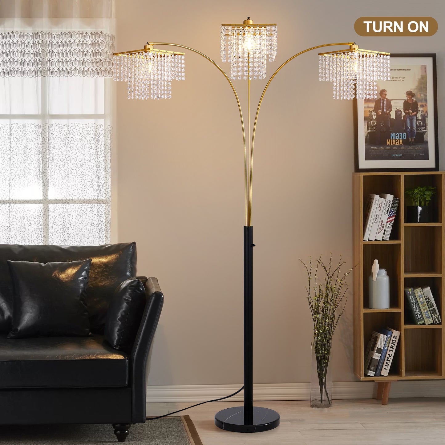 Brio 90" 3-Light Modern Gold Crystal Arc Floor Lamp