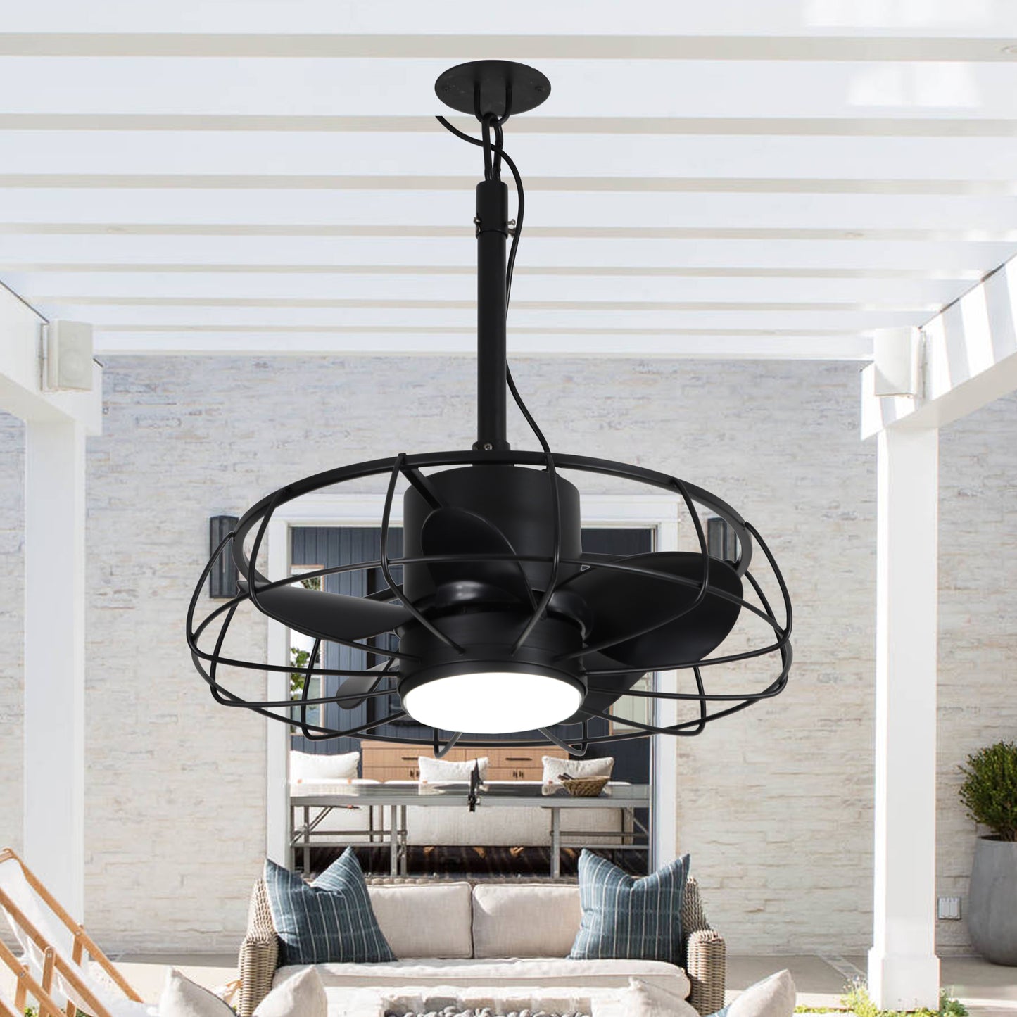 20" Indoor/Outdoor Black Industrial Plug-In Ceiling Fan with Light