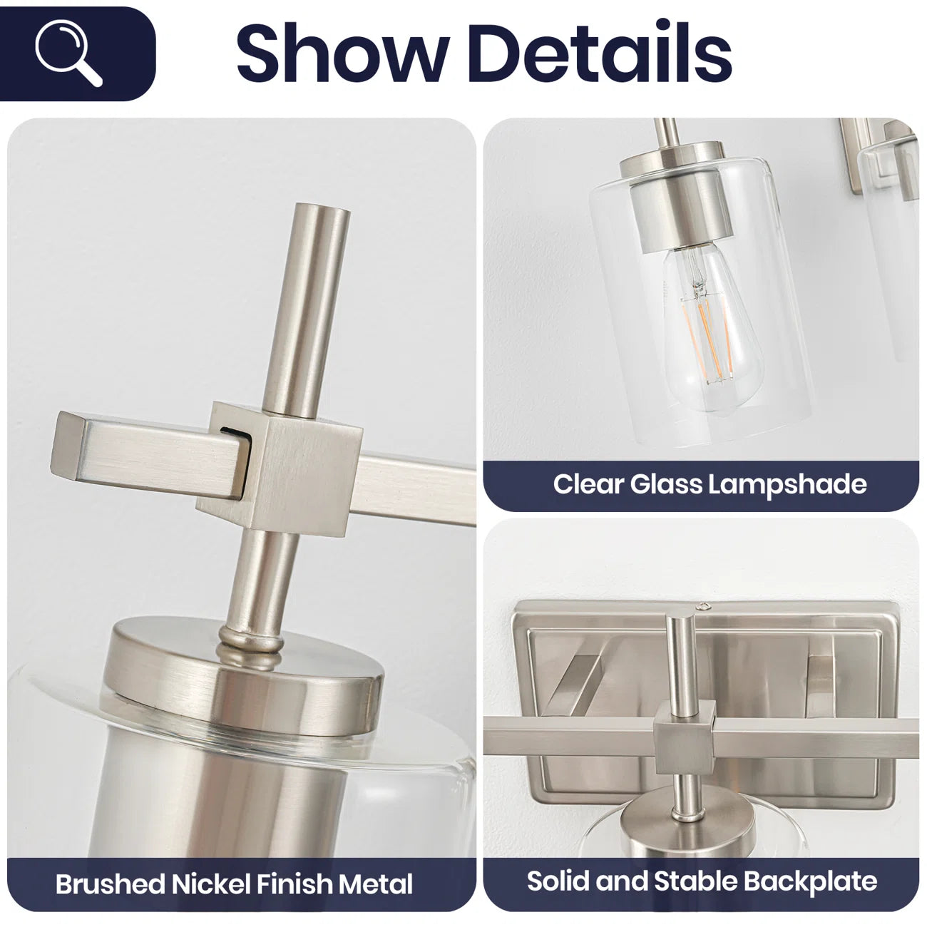 Jasper Brushed Nickel Clear Glass 3-Light Bathroom Vanity Light