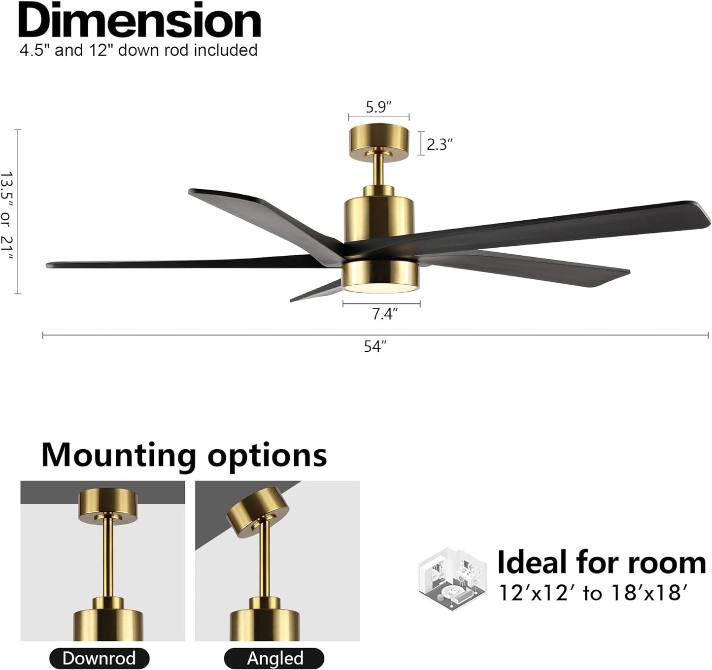 AeroBlade 54" 5-Blade 6-Speed Black & Gold Ceiling Fan with Light