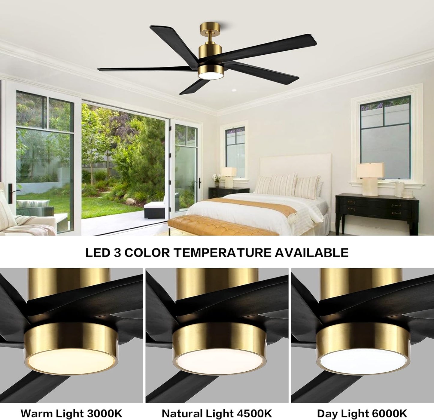 AeroBlade 54" 5-Blade 6-Speed Black & Gold Ceiling Fan with Light