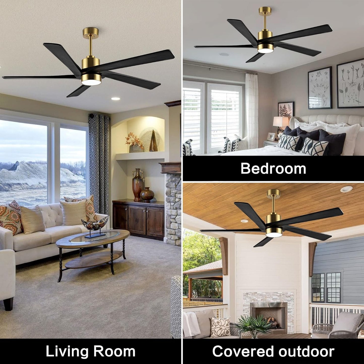 AeroBlade 54" 5-Blade 6-Speed Black & Gold Ceiling Fan with Light