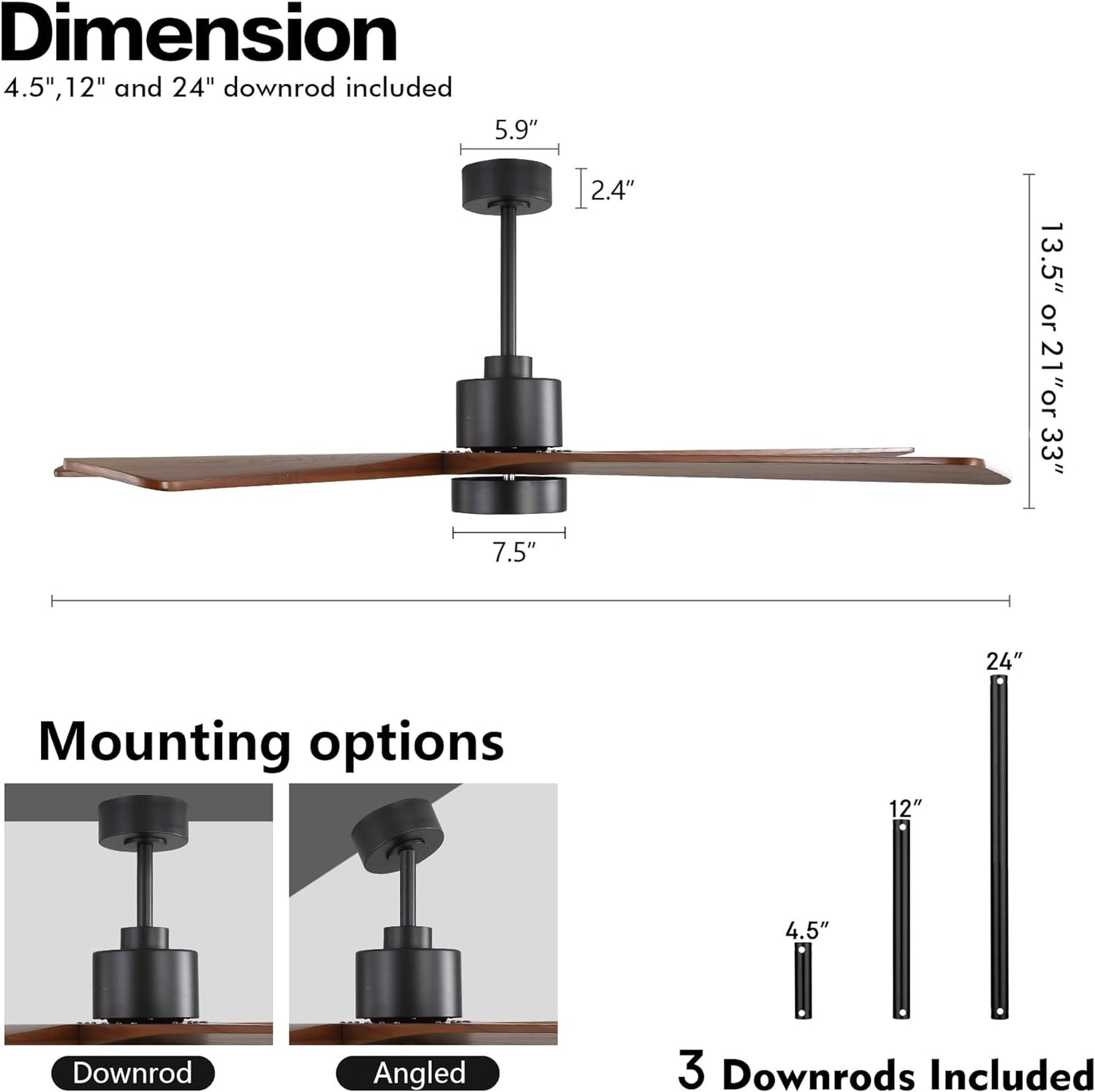 AeroBlade 72" 5-Blade 6-Speed Walnut & Black Ceiling Fan with Light