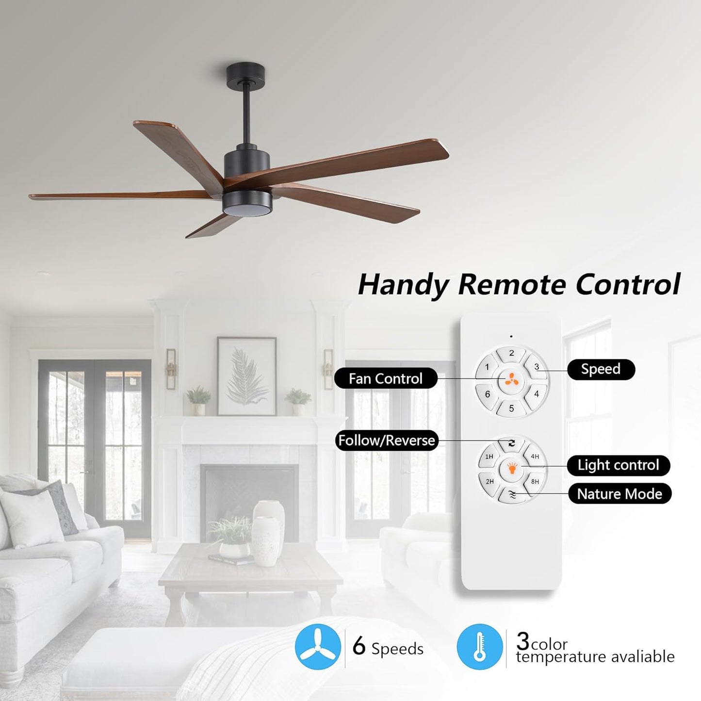 AeroBlade 72" 5-Blade 6-Speed Walnut & Black Ceiling Fan with Light