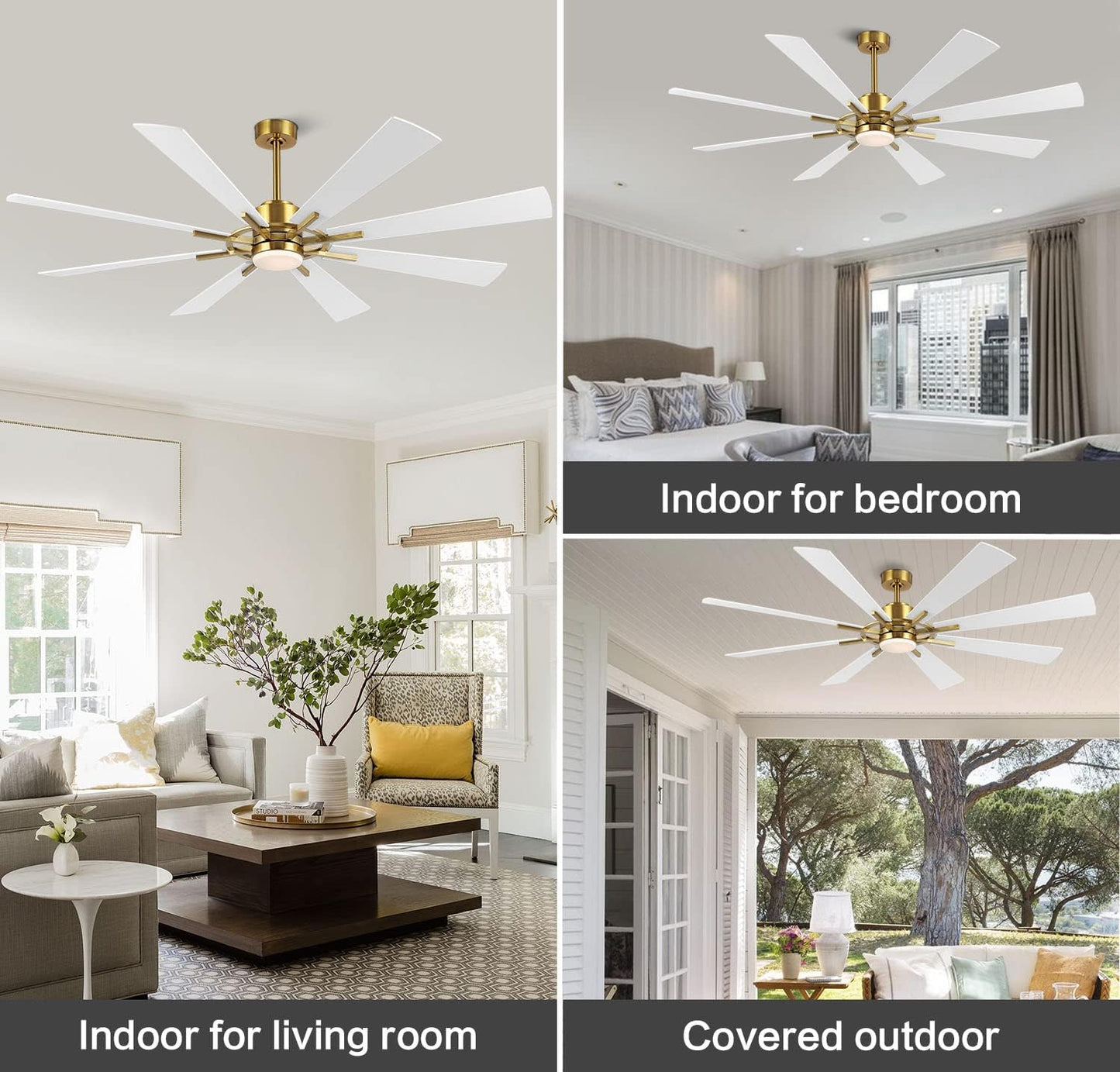 AeroBlade 72" 8-Blade 6-Speed White & Gold Ceiling Fan with Light