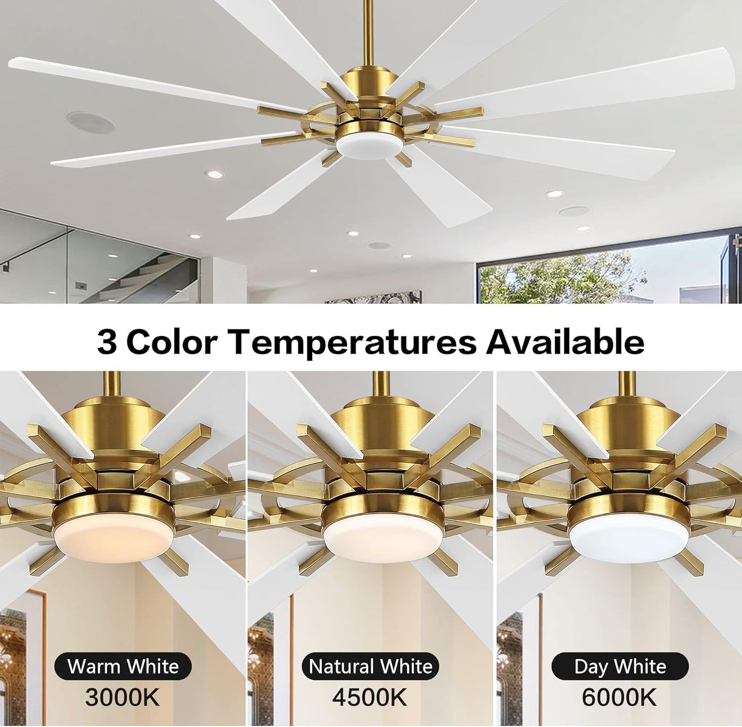 AeroBlade 72" 8-Blade 6-Speed White & Gold Ceiling Fan with Light