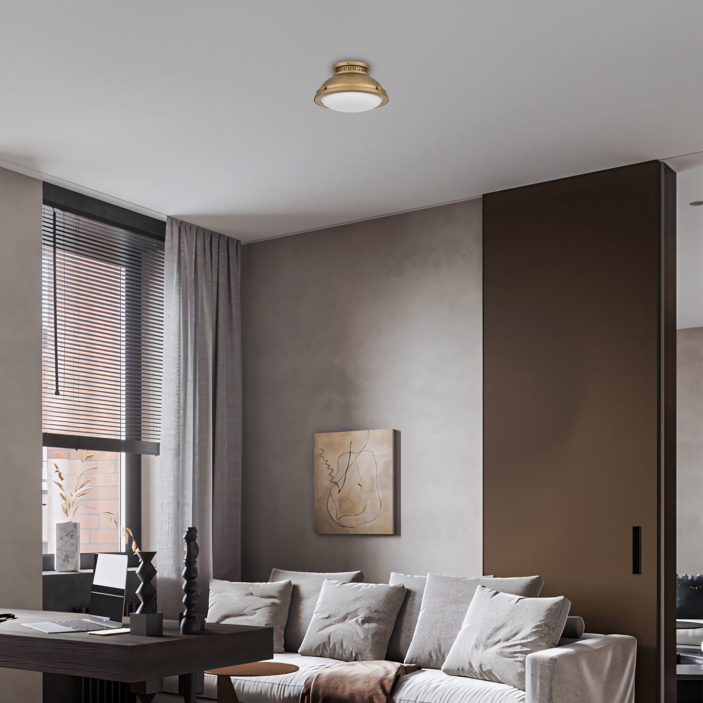 Halo 1-Light 11" Polished Brass Flush Mount Ceiling Light