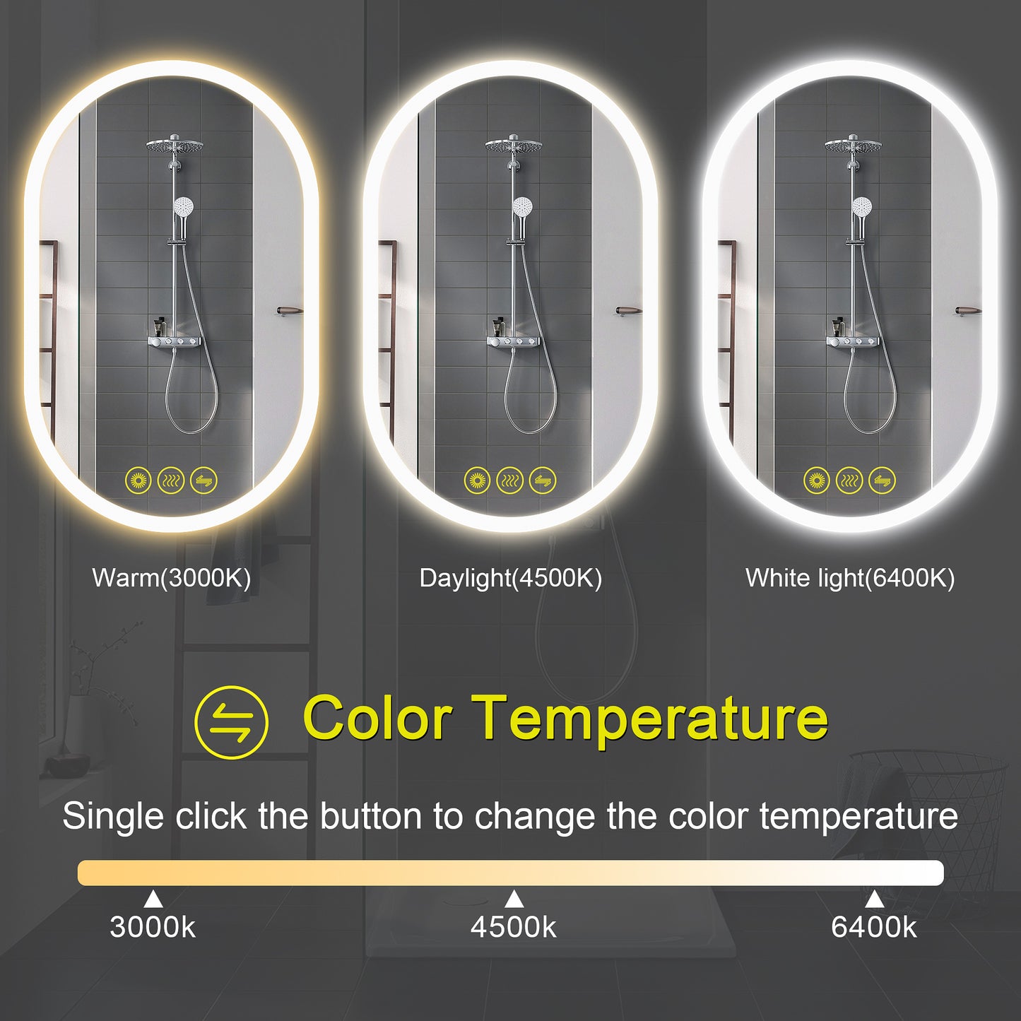 BrightView Oval Frameless LED Anti-Fog Dimmable Bathroom Vanity Mirror