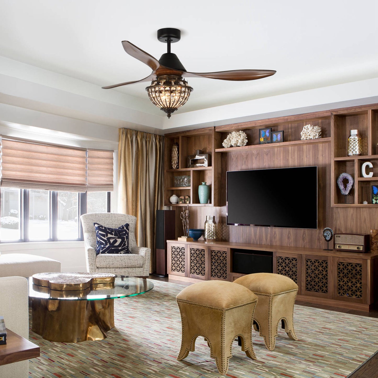 BreezeLite Rustic 52" 3-Blade 3-Light Crystal Ceiling Fan