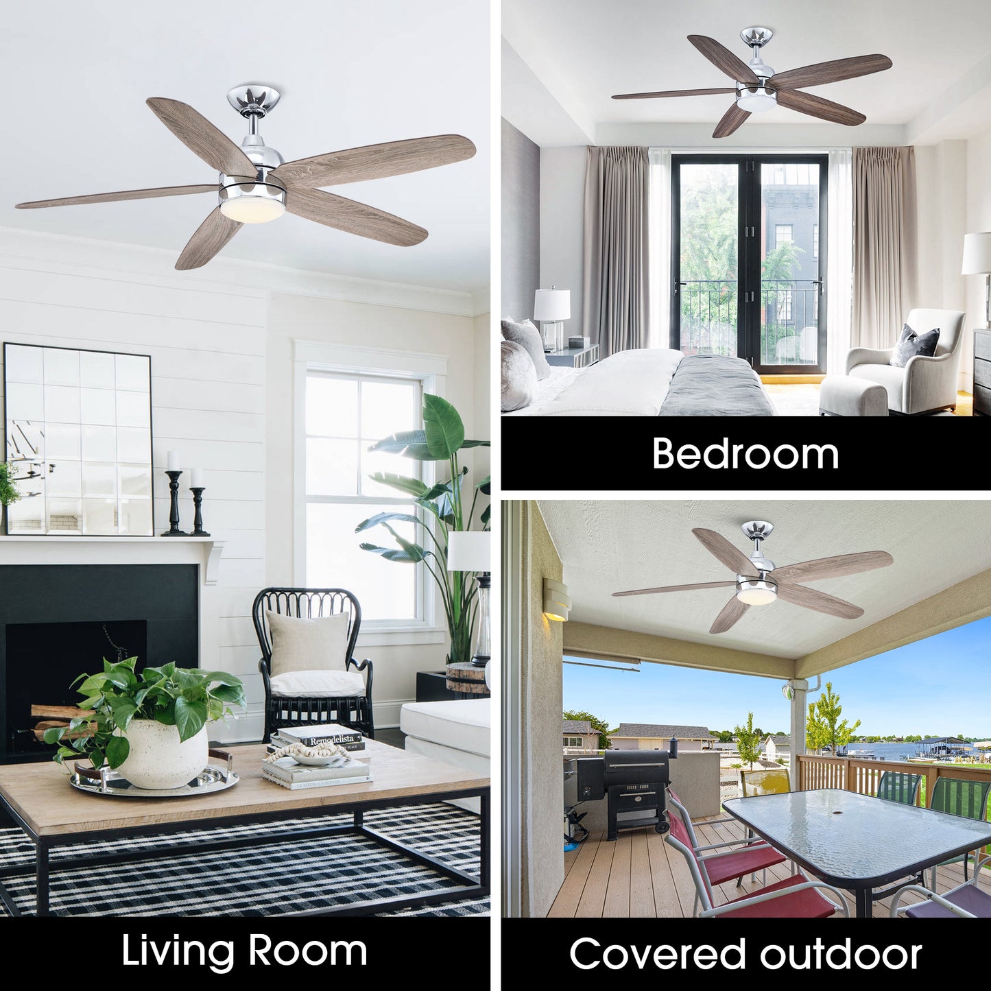 BreezeLite 52" Modern Chrome 3000K LED Ceiling Fan