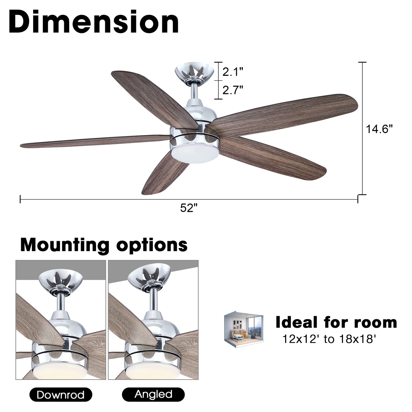 BreezeLite 52" Modern Chrome 3000K LED Ceiling Fan