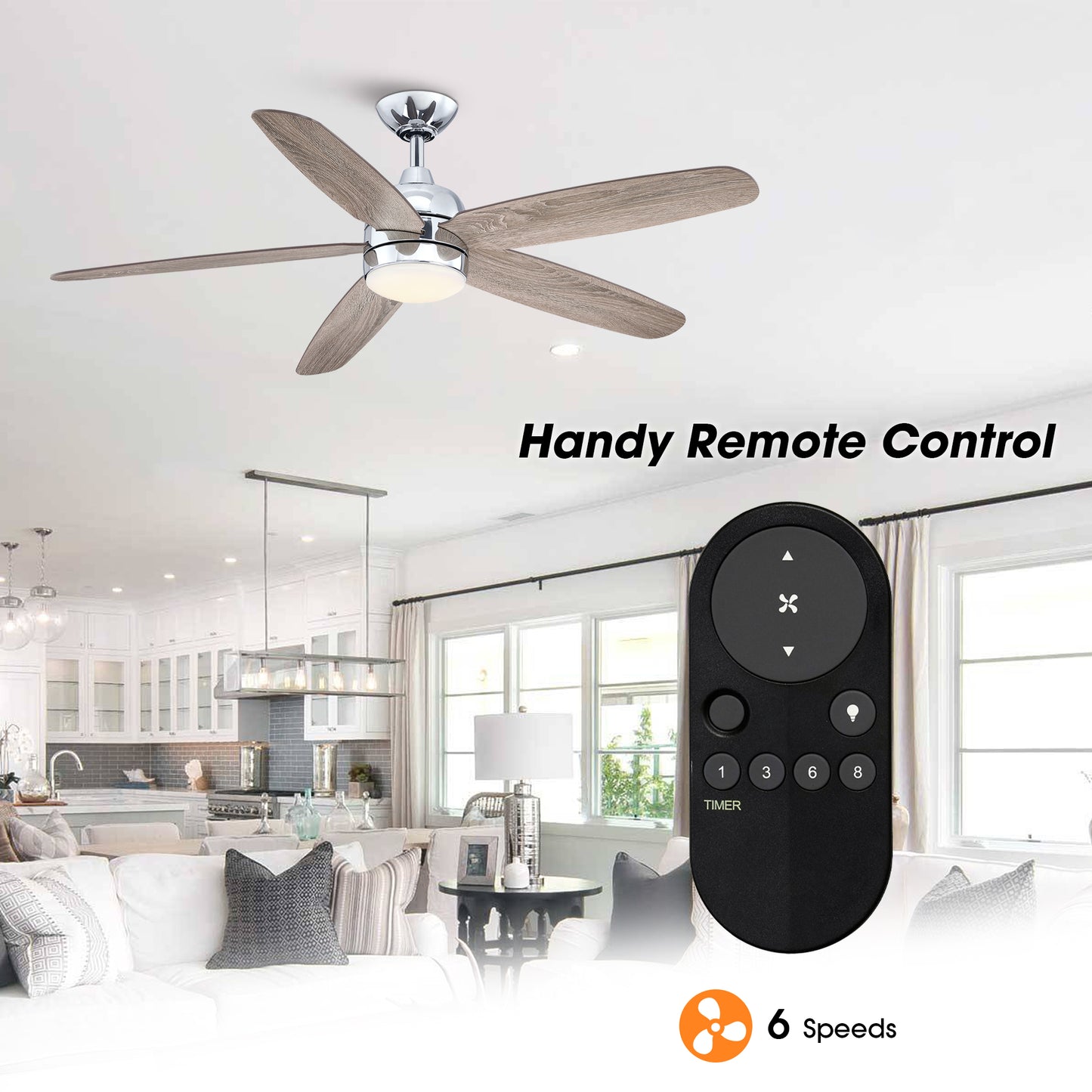 BreezeLite 52" Modern Chrome 3000K LED Ceiling Fan