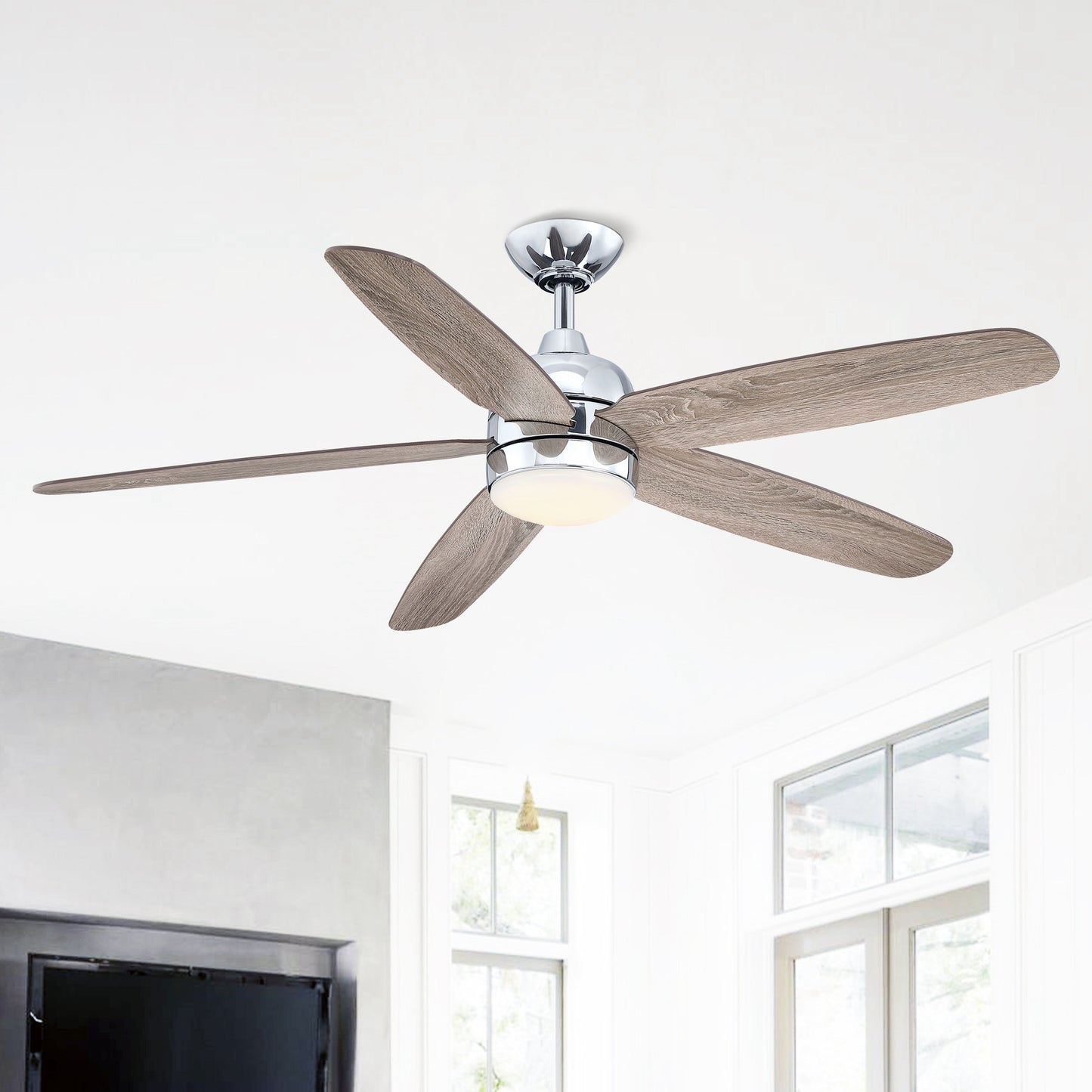 BreezeLite 52" Modern Chrome 3000K LED Ceiling Fan