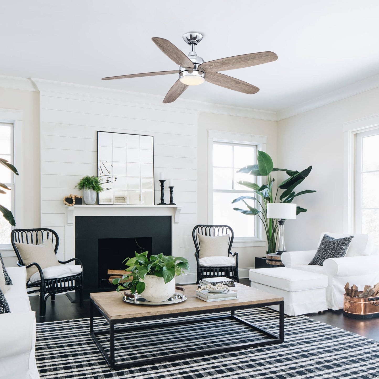 BreezeLite 52" Modern Chrome 3000K LED Ceiling Fan